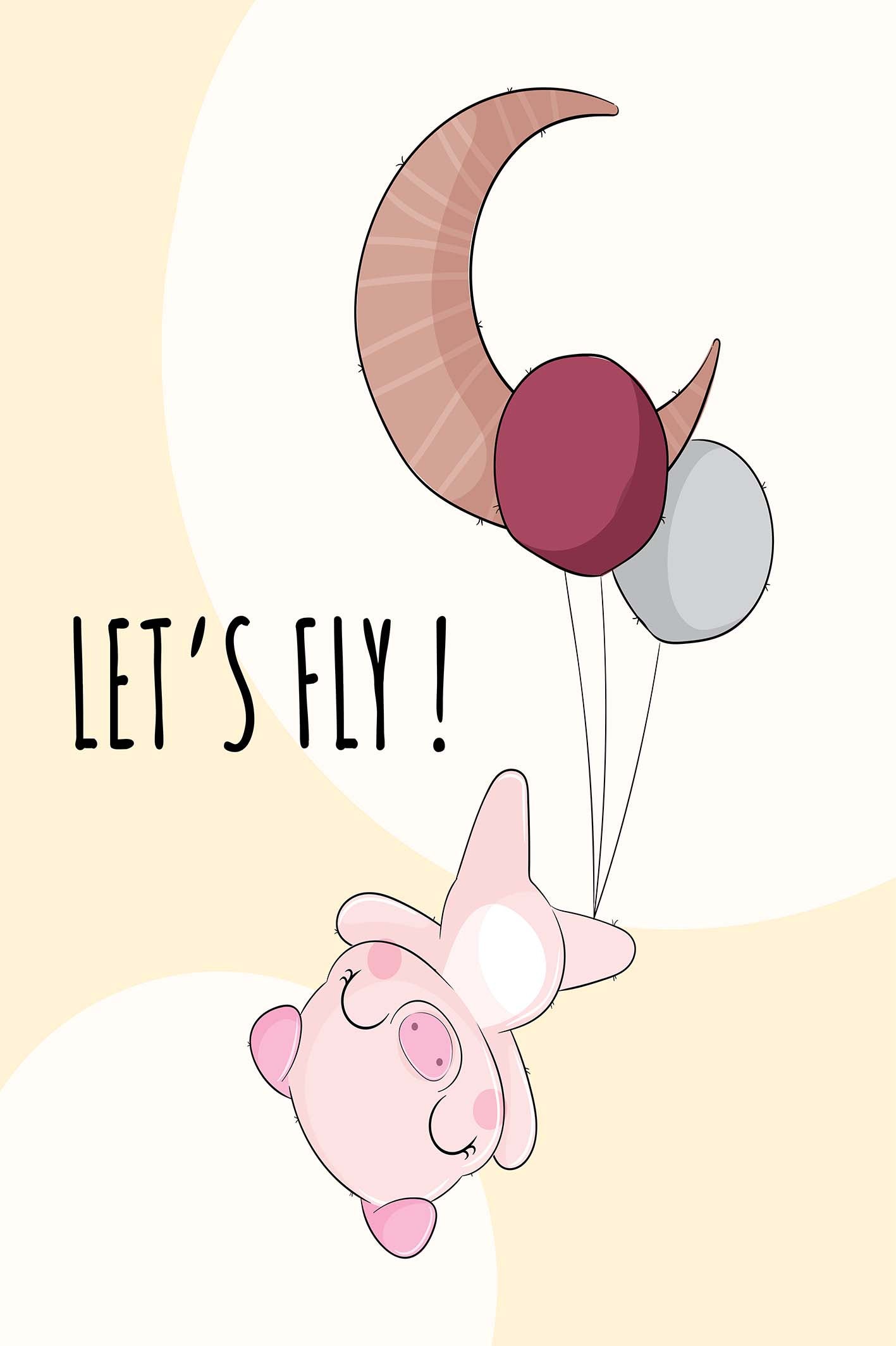 Cute Flying Pig Let Us Fly 5mm thick Plastic Poster Ready to Hang 90x60cm