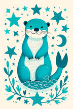 Cute Teal Sea Otter Moon Stars 5mm thick Plastic Poster Ready to Hang 90x60cm