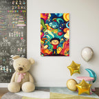 Happy Boy Surrounded By Colorful Abstract Shapes And Dreams 5mm thick Plastic Poster Ready to Hang 90x60cm