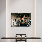 Female Athlete Running On Treadmill Gym Fitness 5mm thick Plastic Poster Ready to Hang 90x60cm