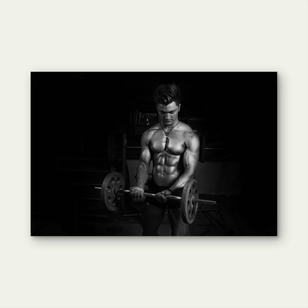 Black and White Bodybuilder Bicep Curl Ez Barbell Gym Workout 5mm thick Plastic Poster Ready to Hang 90x60cm