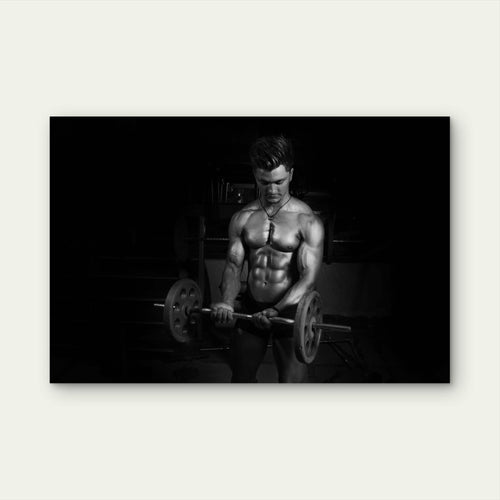 Black and White Bodybuilder Bicep Curl Ez Barbell Gym Workout 5mm thick Plastic Poster Ready to Hang 90x60cm