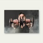 Man Lifting Dumbbells In Smoke Gym Fitness 5mm thick Plastic Poster Ready to Hang 90x60cm