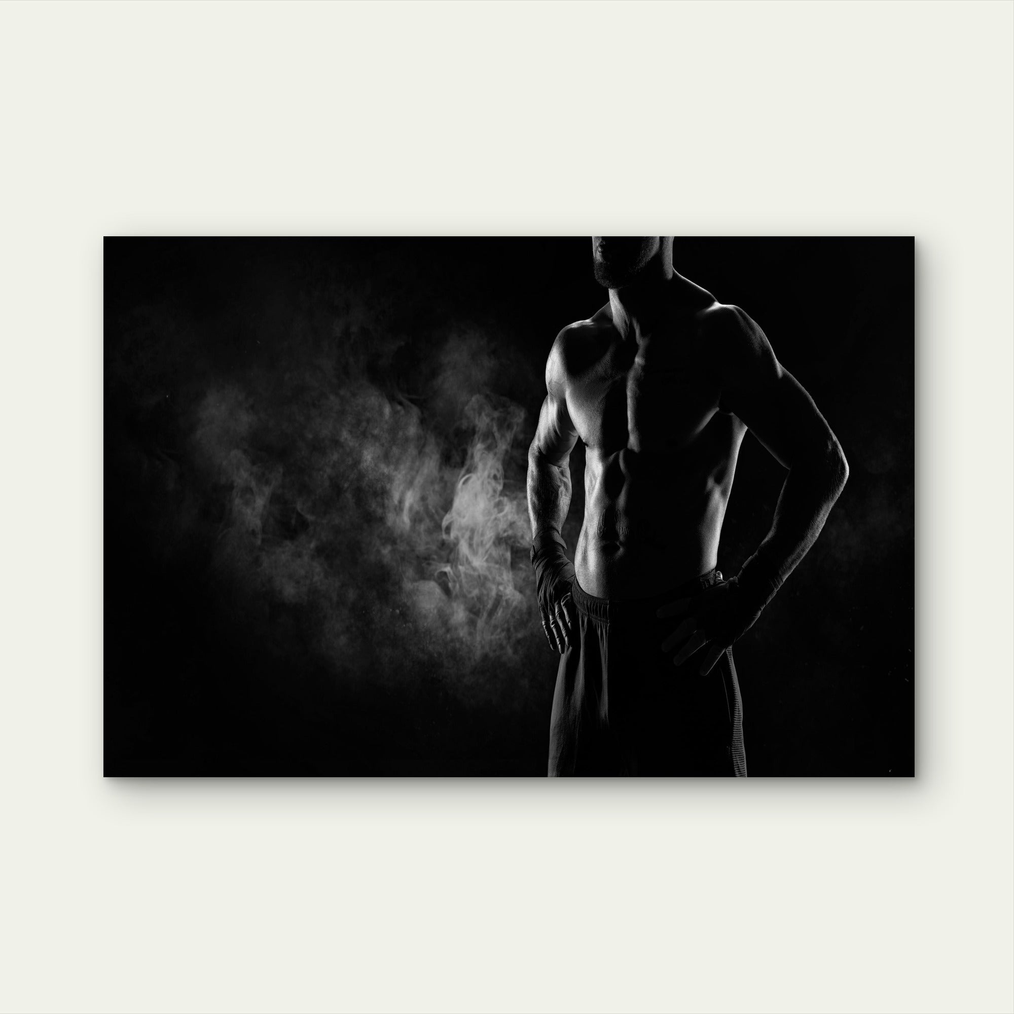 Muscular Fighter Boxer Dark Smoke Black and White Fitness Workout 5mm thick Plastic Poster Ready to Hang 90x60cm