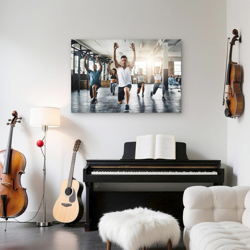 Group Of People Lunging And Exercising Gym Fitness 5mm thick Plastic Poster Ready to Hang 90x60cm