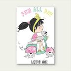 Cartoon Girl Riding Scooter With Dog Fun All Day 5mm thick Plastic Poster Ready to Hang 90x60cm