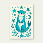 Cute Teal Sea Otter Moon Stars 5mm thick Plastic Poster Ready to Hang 90x60cm