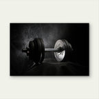 Black and White Dumbbell Weight Chalk Dust Splatter 5mm thick Plastic Poster Ready to Hang 90x60cm