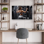 Female Athlete Using Lat Pulldown Machine Gym Fitness 5mm thick Plastic Poster Ready to Hang 90x60cm