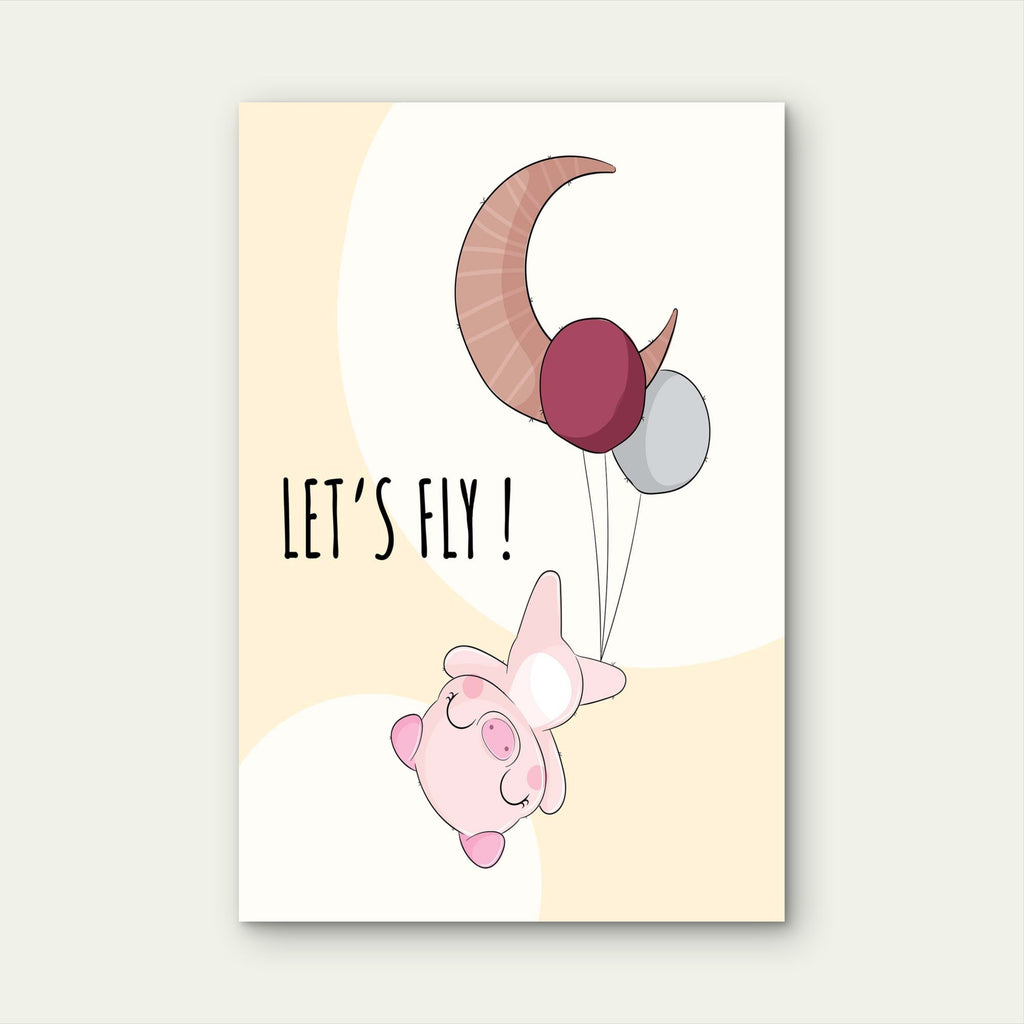 Cute Flying Pig Let Us Fly 5mm thick Plastic Poster Ready to Hang 90x60cm
