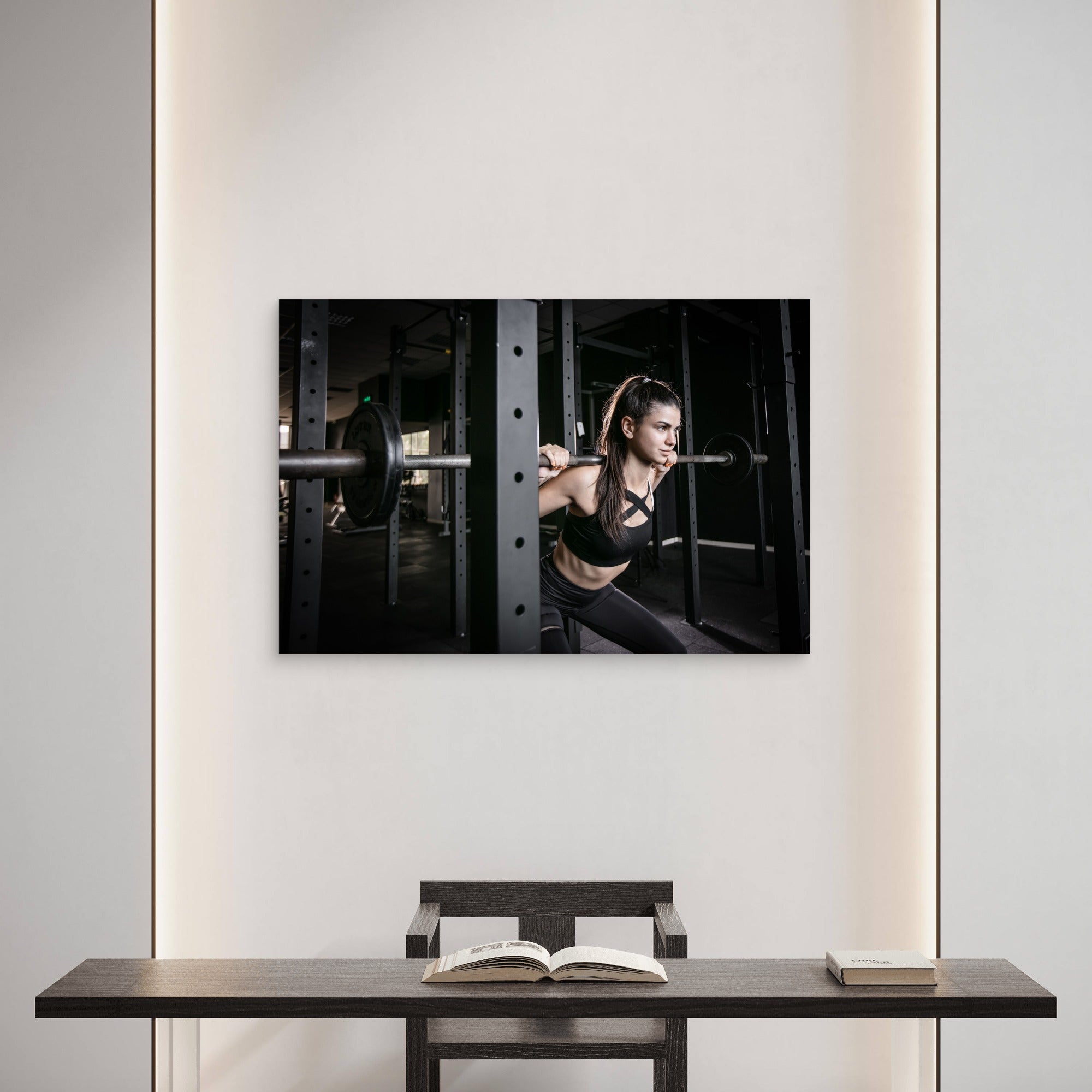 Female Athlete Squatting Barbell Heavy Weight Gym Fitness Workout 5mm thick Plastic Poster Ready to Hang 90x60cm