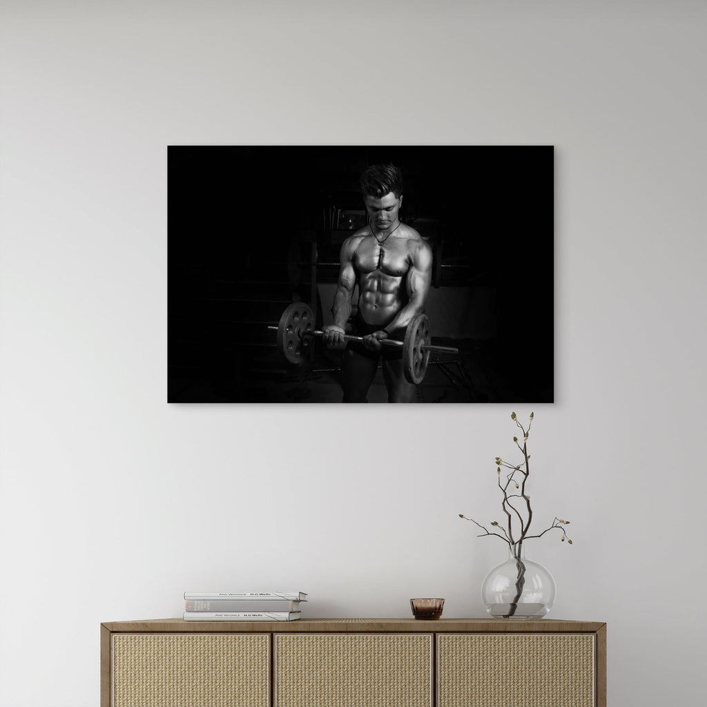 Black and White Bodybuilder Bicep Curl Ez Barbell Gym Workout 5mm thick Plastic Poster Ready to Hang 90x60cm