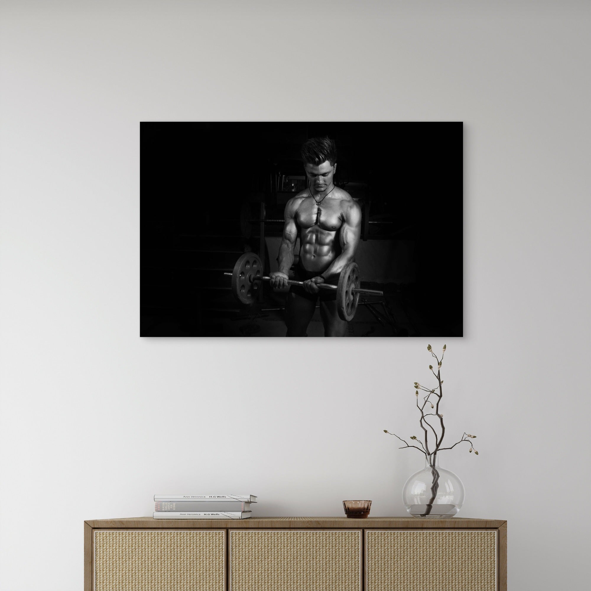 Black and White Bodybuilder Bicep Curl Ez Barbell Gym Workout 5mm thick Plastic Poster Ready to Hang 90x60cm