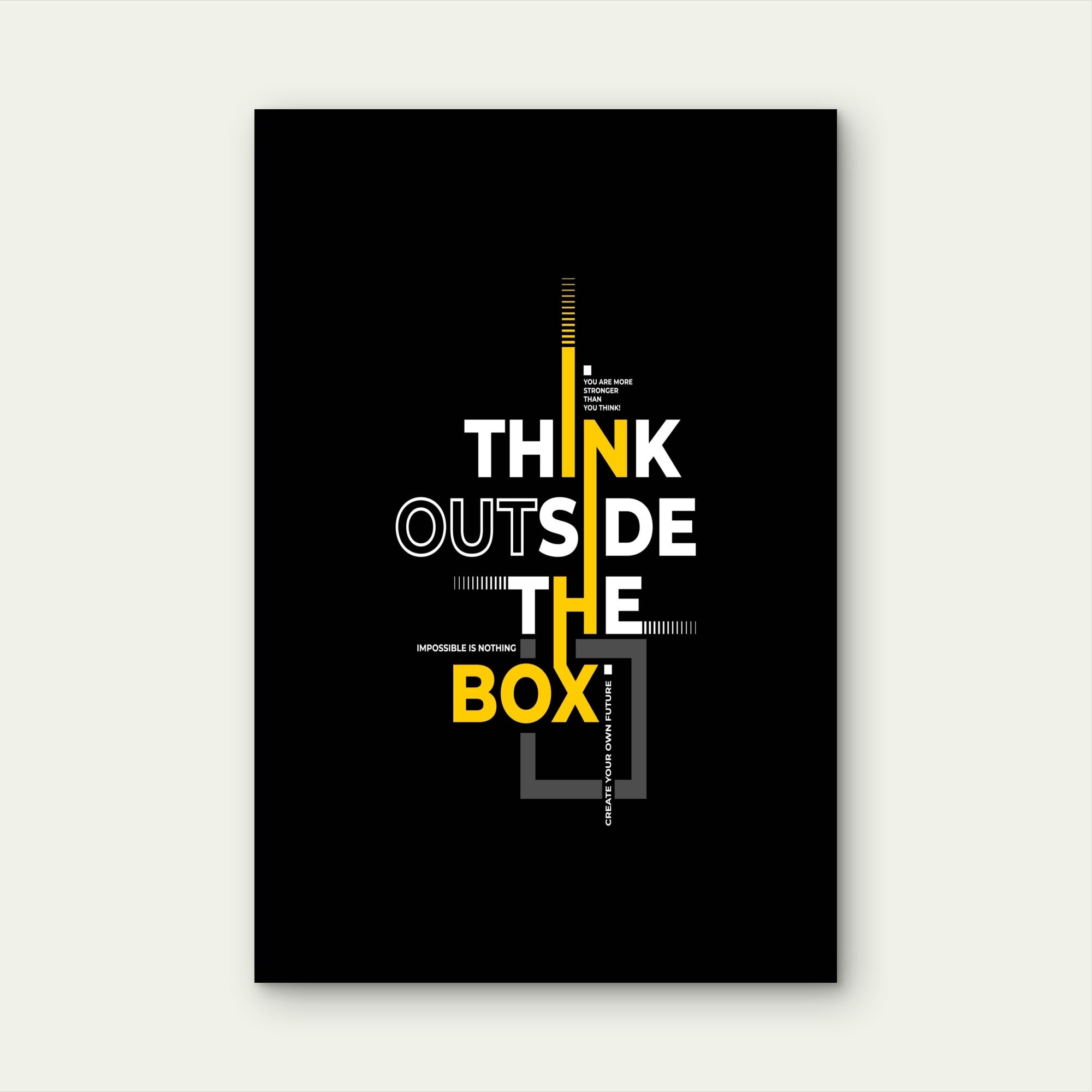 Think Outside The Box Geometric Graphic Typography 5mm thick Plastic Poster Ready to Hang 90x60cm