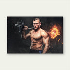 Muscular Bodybuilder Holding Flaming Barbell Gym Fitness 5mm thick Plastic Poster Ready to Hang 90x60cm