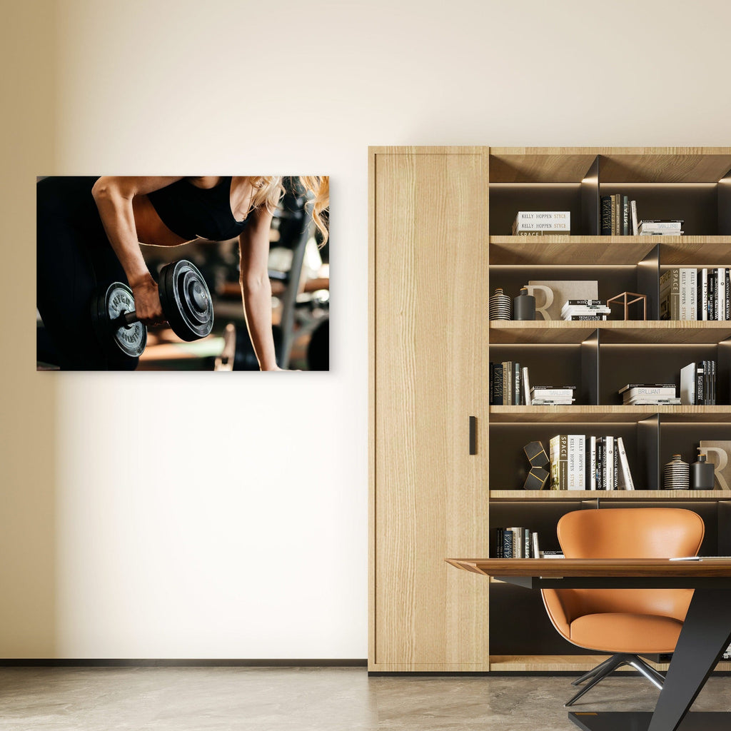 Fitness Woman One Arm Dumbbell Row Workout Close Up 5mm thick Plastic Poster Ready to Hang 90x60cm