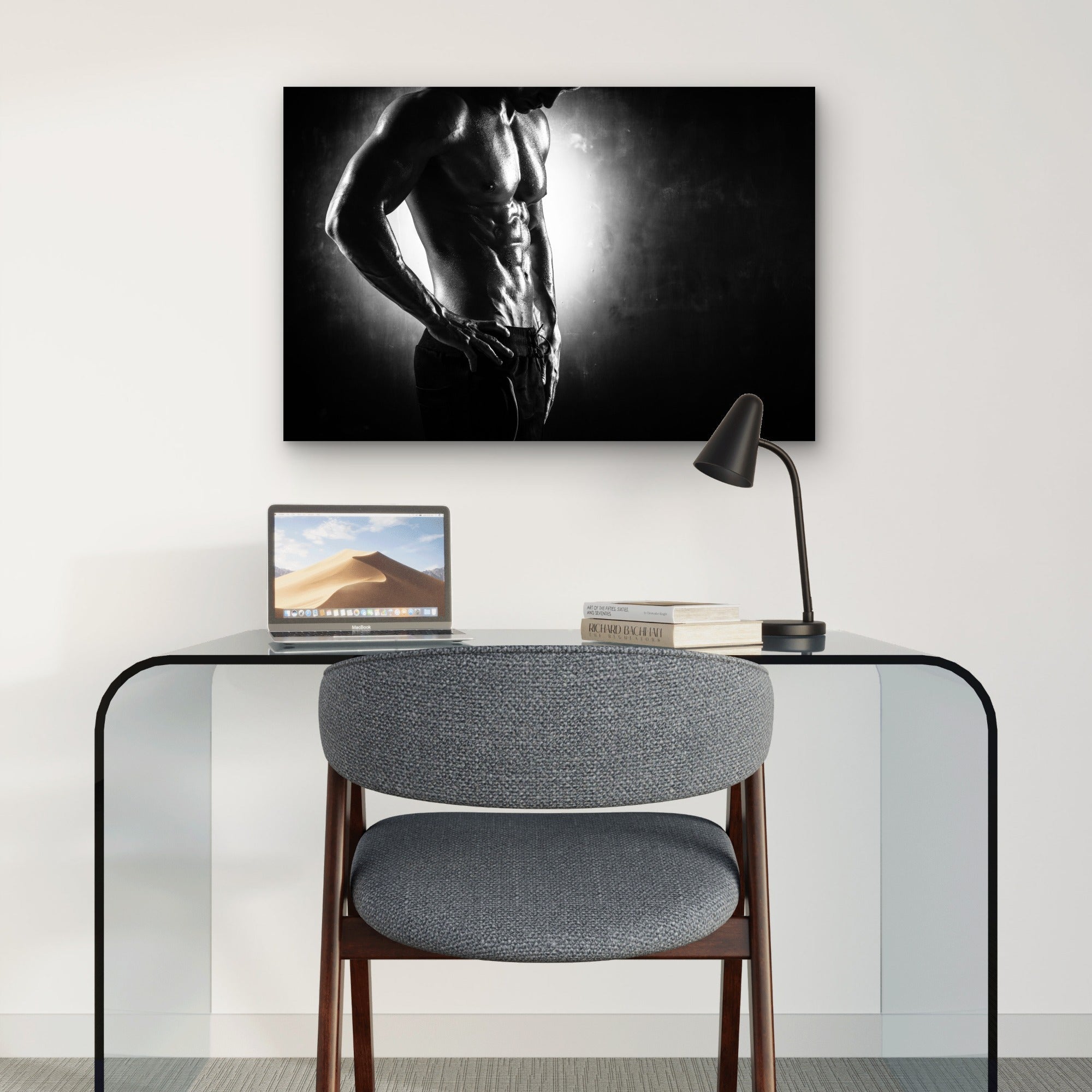 Muscular Man Torso Abs Black and White Fitness Workout 5mm thick Plastic Poster Ready to Hang 90x60cm