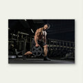 Male Athlete Lunging With Weight Plate Gym Fitness 5mm thick Plastic Poster Ready to Hang 90x60cm