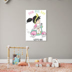 Cartoon Girl Riding Scooter With Dog Fun All Day 5mm thick Plastic Poster Ready to Hang 90x60cm