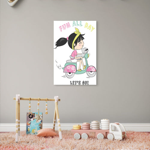 Cartoon Girl Riding Scooter With Dog Fun All Day 5mm thick Plastic Poster Ready to Hang 90x60cm