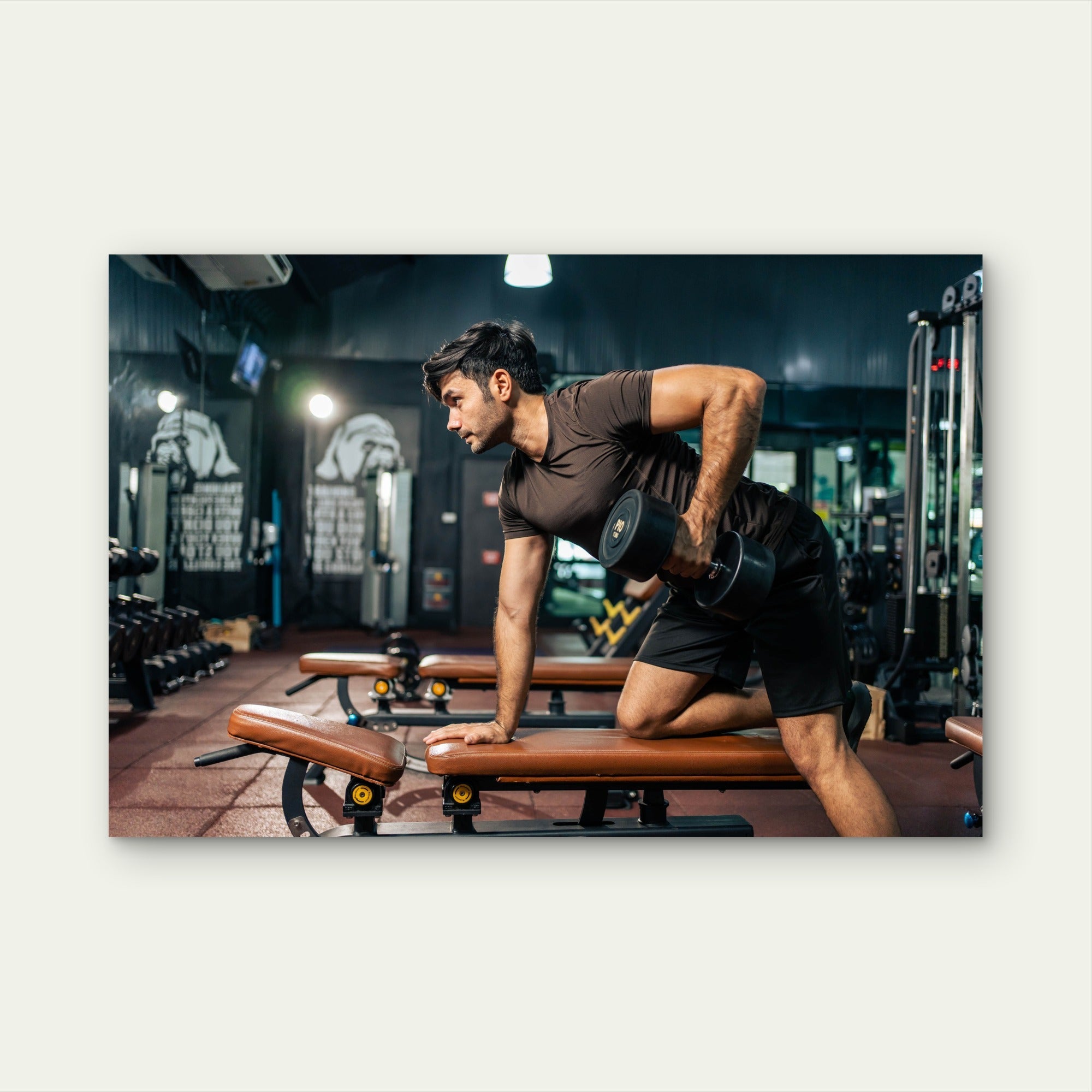 Man Doing One-Arm Dumbbell Row Gym Fitness 5mm thick Plastic Poster Ready to Hang 90x60cm