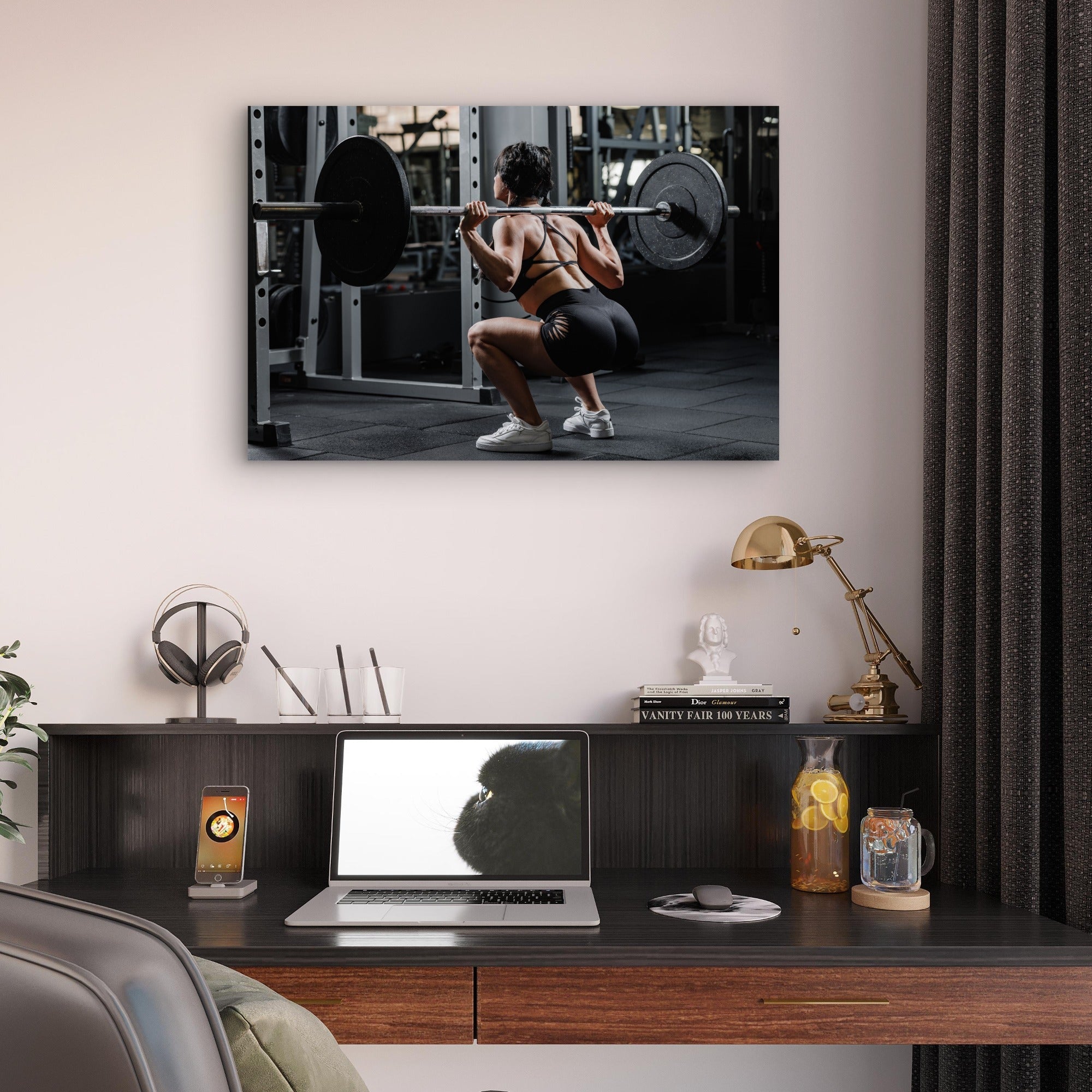 Female Athlete Barbell Squat Heavy Lifting Gym Fitness 5mm thick Plastic Poster Ready to Hang 90x60cm