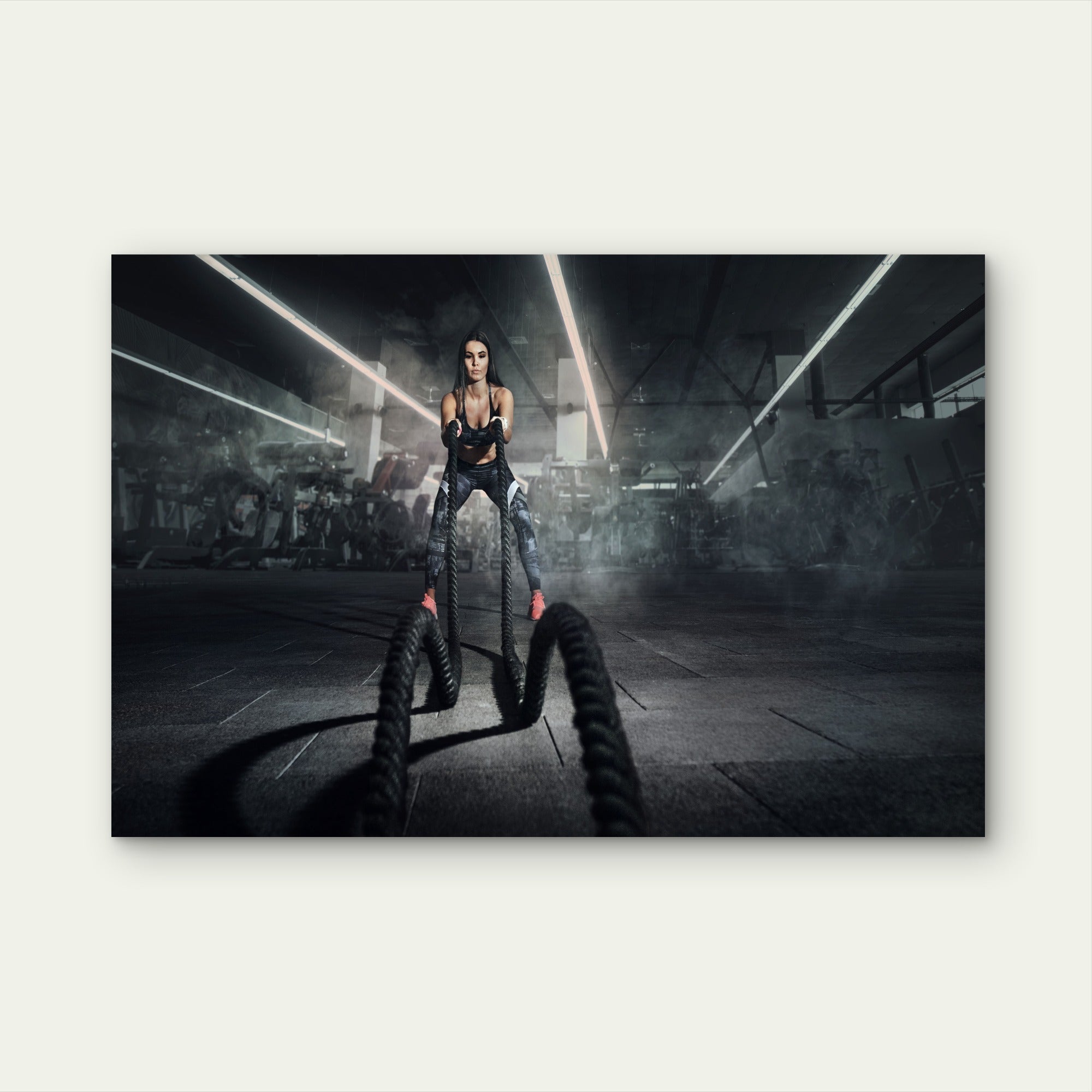Female Athlete Battle Ropes Workout Gym Fitness 5mm thick Plastic Poster Ready to Hang 90x60cm
