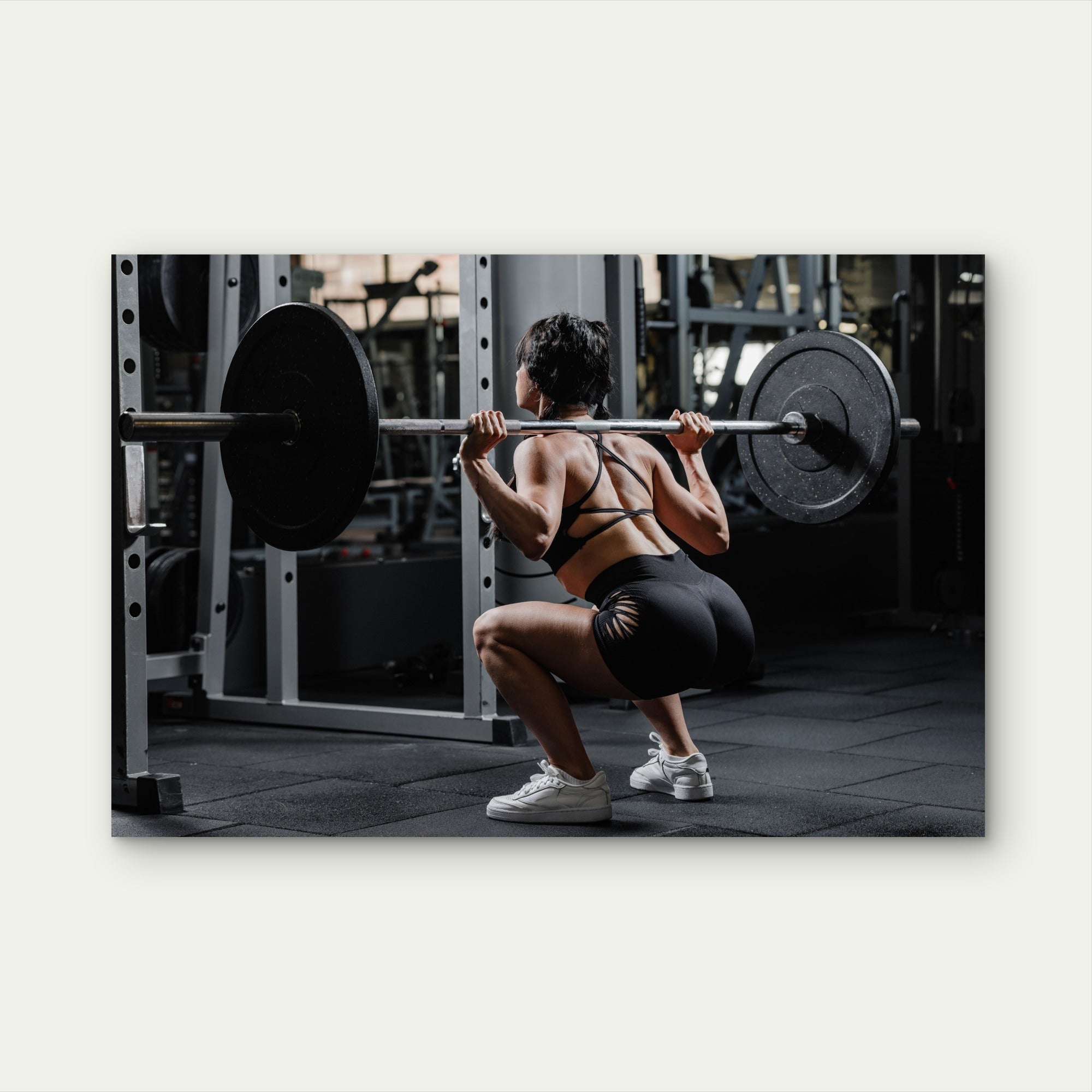 Female Athlete Barbell Squat Heavy Lifting Gym Fitness 5mm thick Plastic Poster Ready to Hang 90x60cm