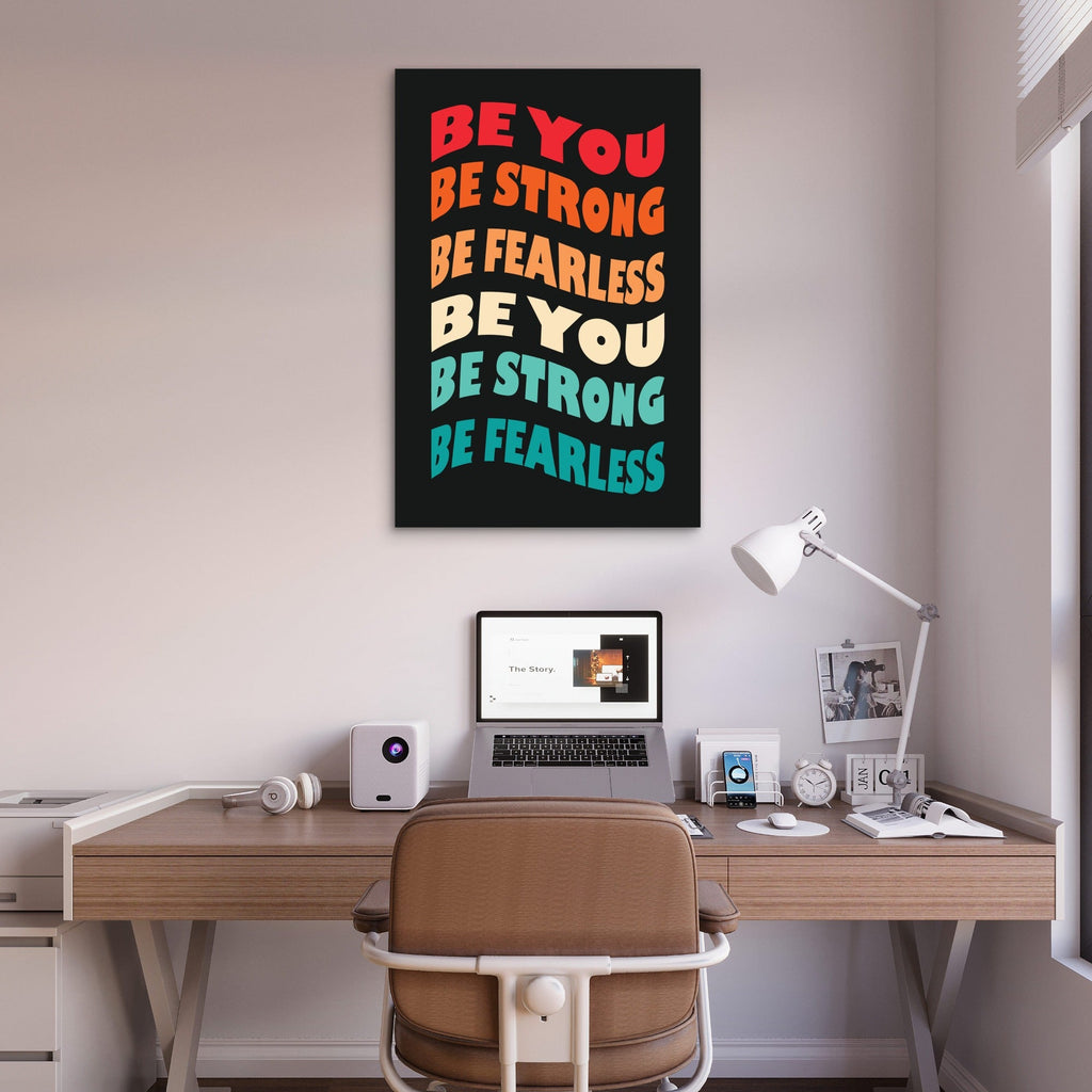 Be You Be Strong Be Fearless Retro Groovy Motivational Typography Quote Black Colorful 5mm thick Plastic Poster Ready to Hang 90x60cm