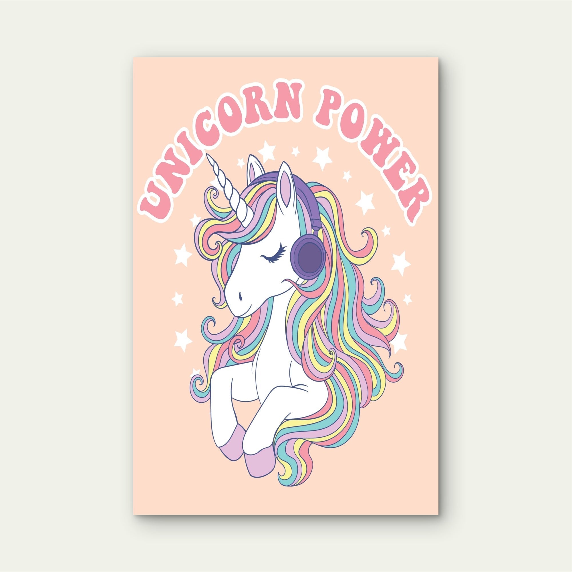 Unicorn Power Rainbow Mane Wearing Headphones 5mm thick Plastic Poster Ready to Hang 90x60cm