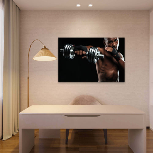 Athlete Punching With Dumbbell Gym Fitness 5mm thick Plastic Poster Ready to Hang 90x60cm