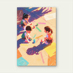 Children Playing With Chalk Outdoors 5mm thick Plastic Poster Ready to Hang 90x60cm
