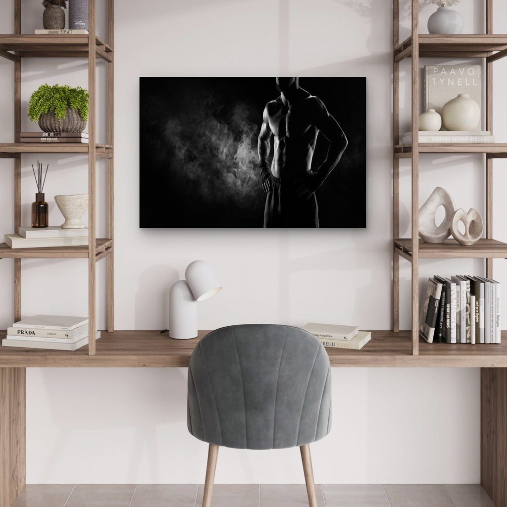Muscular Fighter Boxer Dark Smoke Black and White Fitness Workout 5mm thick Plastic Poster Ready to Hang 90x60cm